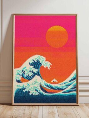 Retro Wave Poster, Vibrant Surf Art Print, Pop Art Ocean Wall Decor